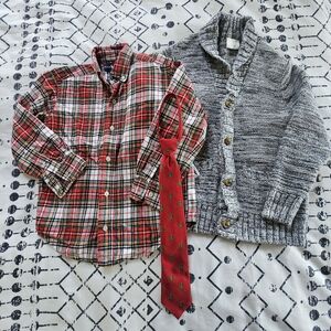 Ralph Lauren Plaid Shirt, Wool Blend Grandpa Cardigan & Christmas Tie Lot, 5